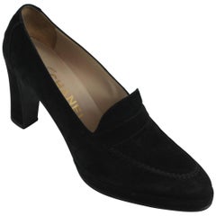 Chanel Black Suede Loafer Style Pumps - 36.5