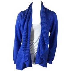 Sophy Curson Blue Ribbed Ruffle Cardigan