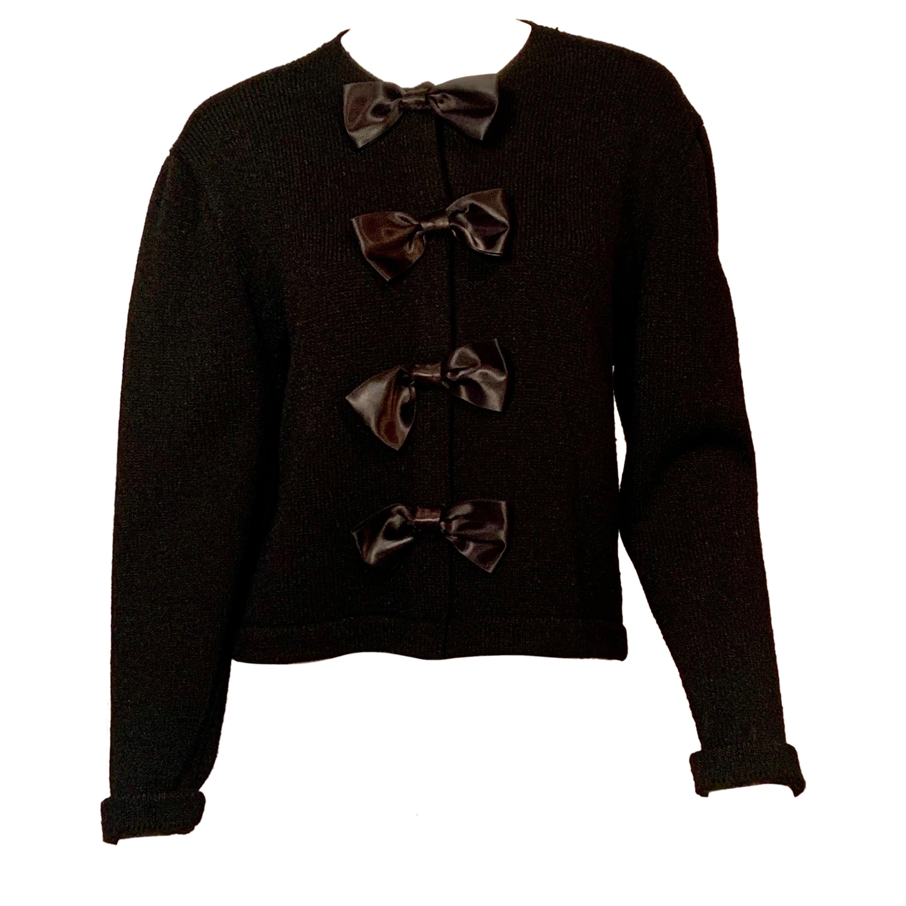 1950’s Corinne O’Hare Black Wool Sweater with Decorative Black Bows