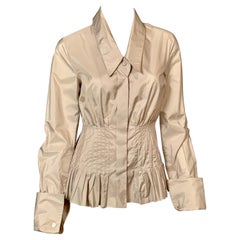 Gianfranco Ferre Pale Oyster Grey Silk Blouse with Peplum
