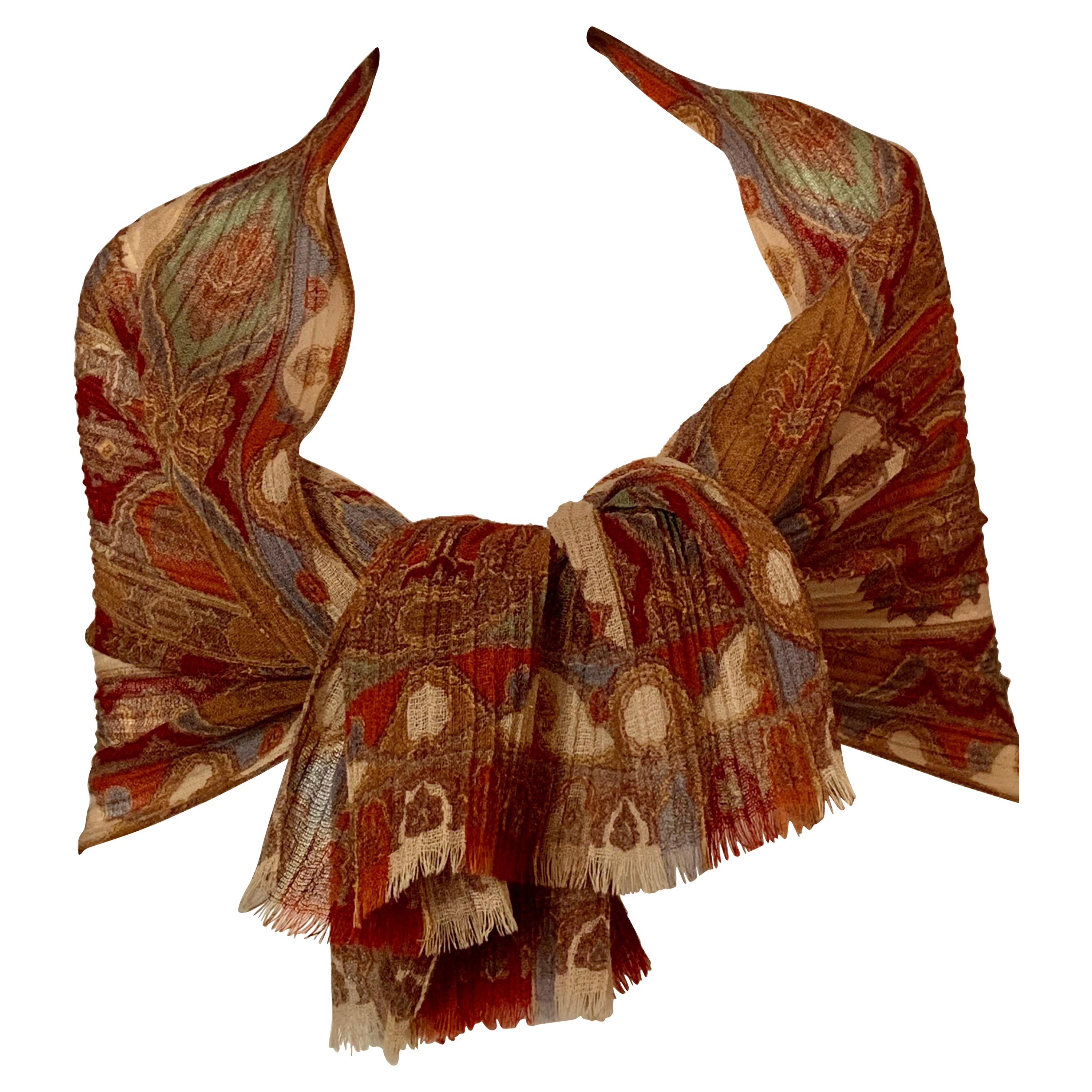 Etro Pleated Wool Paisley Scarf or Shawl For Sale