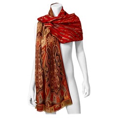 Etro Wool Shawl with Paisley Pattern and Diagonal Red Stripes