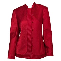 Cherry Red Diagonally Quilted Silk Jacket