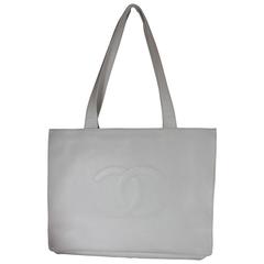 Chanel White Caviar Leather Large Tote with Stitched "CC" - 2000