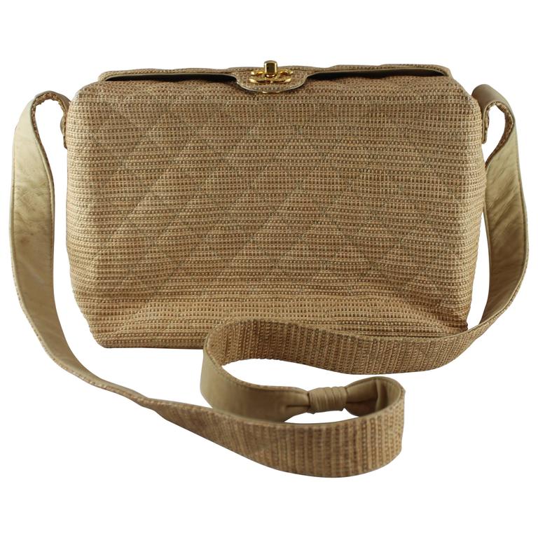 Chanel Beige Quilted Raffia Crossbody with Gold "CC" Closure 1993 at