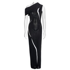 Thierry Mugler black and white rayon knitted off-shoulder evening dress, ss 1999