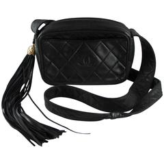 Vintage Chanel  Black Quilted Lambskin Crossbody with "CC" & Tassel - 1991