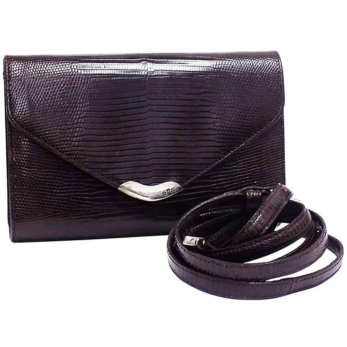 Vintage Ralph Lauren LIzard  crossbody Bag/ clutch With Sterling Silver Detail