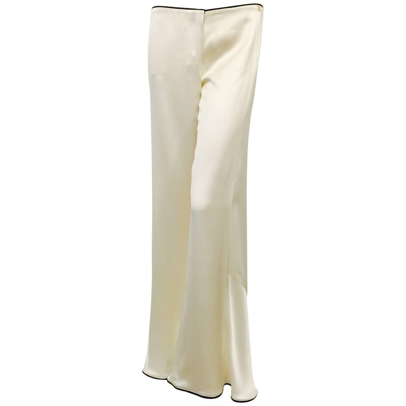 Chanel Cruise 2009 Cruise Collection Ivory Silk Mariner's Pant With Black Trim  For Sale