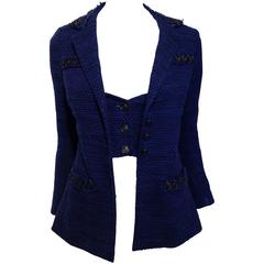 Chanel Indigo Blue Tweed Jacket Size 34 (2)