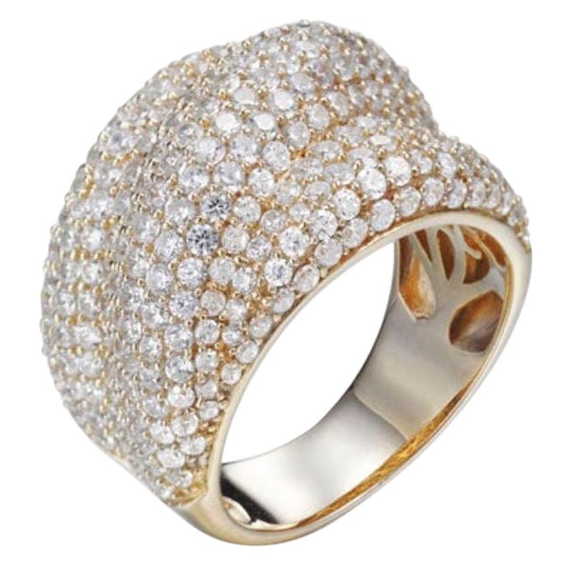 6.80 Carat Cubic Zironia Gold Plated Curve Turban Designer Cocktail Dress Ring For Sale