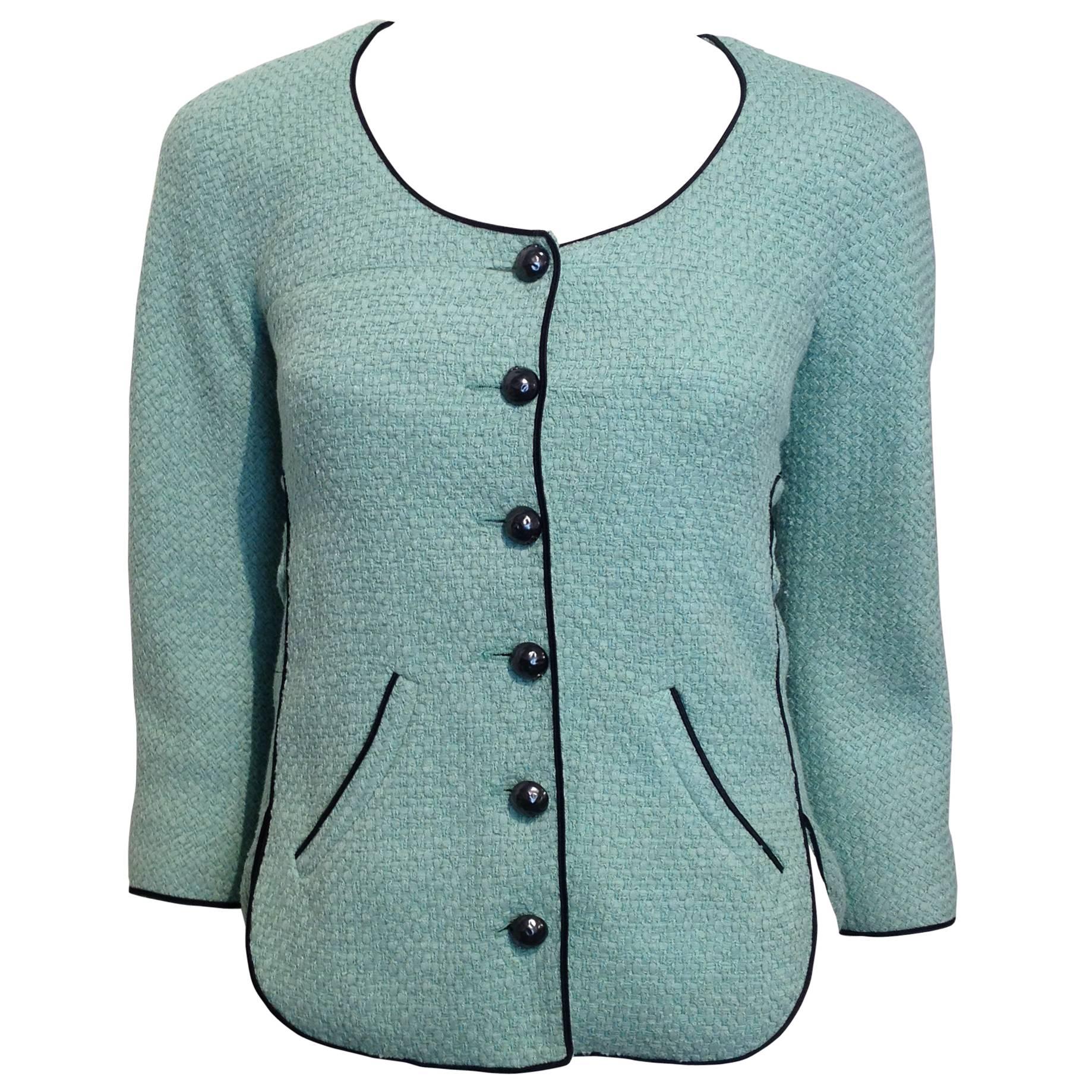 Chanel Mint Green Tweed Jacket Size 34 (2)
