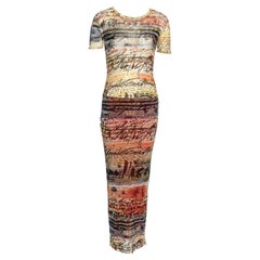 Jean Paul Gaultier calligraphy print mesh t-shirt and maxi skirt set, ss 1998