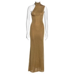 Vintage Gianni Versace gold knitted asymmetric evening dress, fw 1996