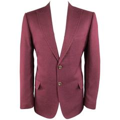 VALENTINO 44 Regular Men's Burgundy Silk Barleycorn Peak Lapel Sport Coat