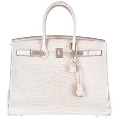 Hermes 35cm Birkin Bag Matte croc Beton Porosus crocodile JaneFinds