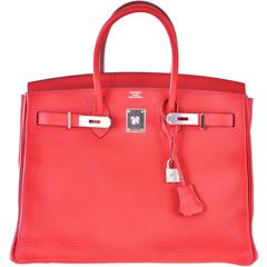 Hermes Birkin Bag 35cm Red Rouge Casaque Palladium hardware JaneFinds