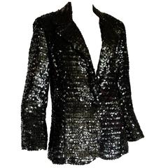 Shimmering Black Sequins Blazer Jacket by Jack Hartley Miami 1970s Size M