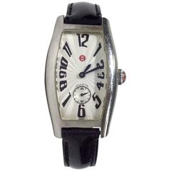 Michele Rectangular White Faced Black Leather Band Watch