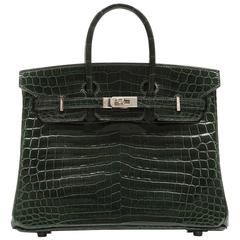 Hermes Vert Foncé Niloticus Crocodile 25cm Birkin Bag