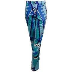 Bessi Purple, blue, aqua & black geometric print jeans NWT 12