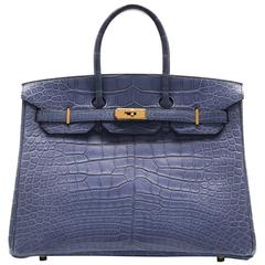 Hermes Alligator  Brighton Blue 35cm Birkin Bag