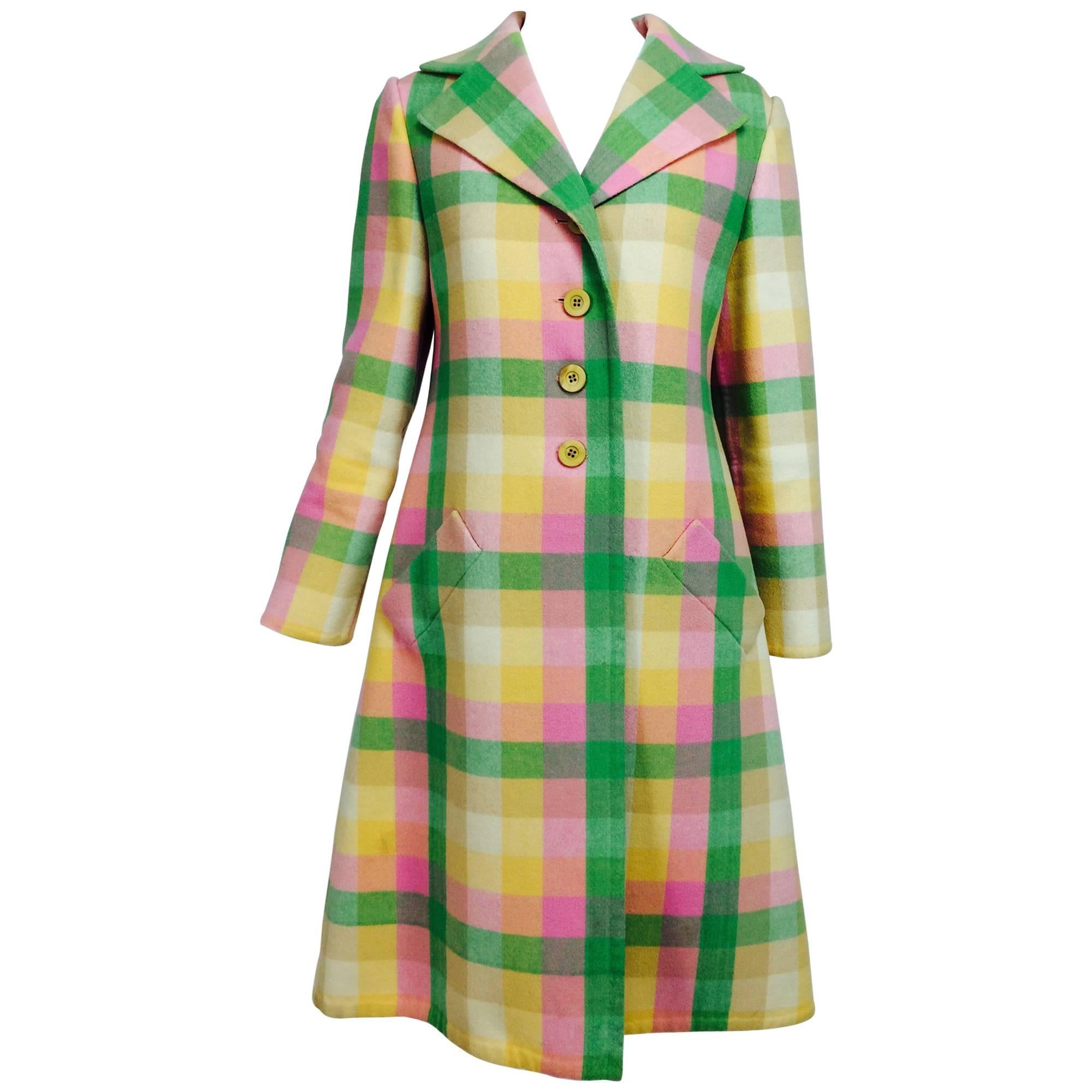 Vintage Bill Blass double face wool pastel plaid coat 1970s