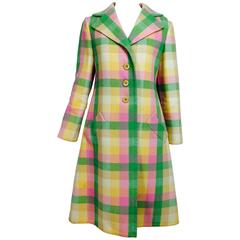 Vintage Bill Blass double face wool pastel plaid coat 1970s 1