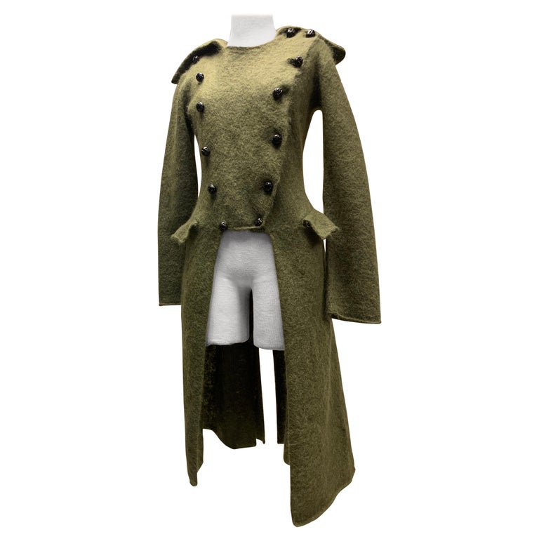2006 Alexander McQueen Moss Kid Mohair Cut-Away Military Style Sweater Coat For Sale