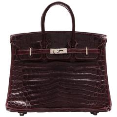 Vintage Hermes Bordeaux Niloticus Crocodile 25cm Birkin 