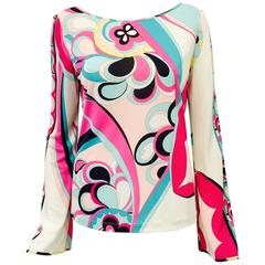 Exotic Emilio Pucci Print Top With Long Bell Sleeves