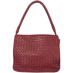 Bottega Veneta Red Intrecciato Nappa Shoulder Bag W. Leather Wrapped Strap Bottega Veneta Red Intrecciato Nappa Shoulder Bag W. Leather Wrapped Strap
