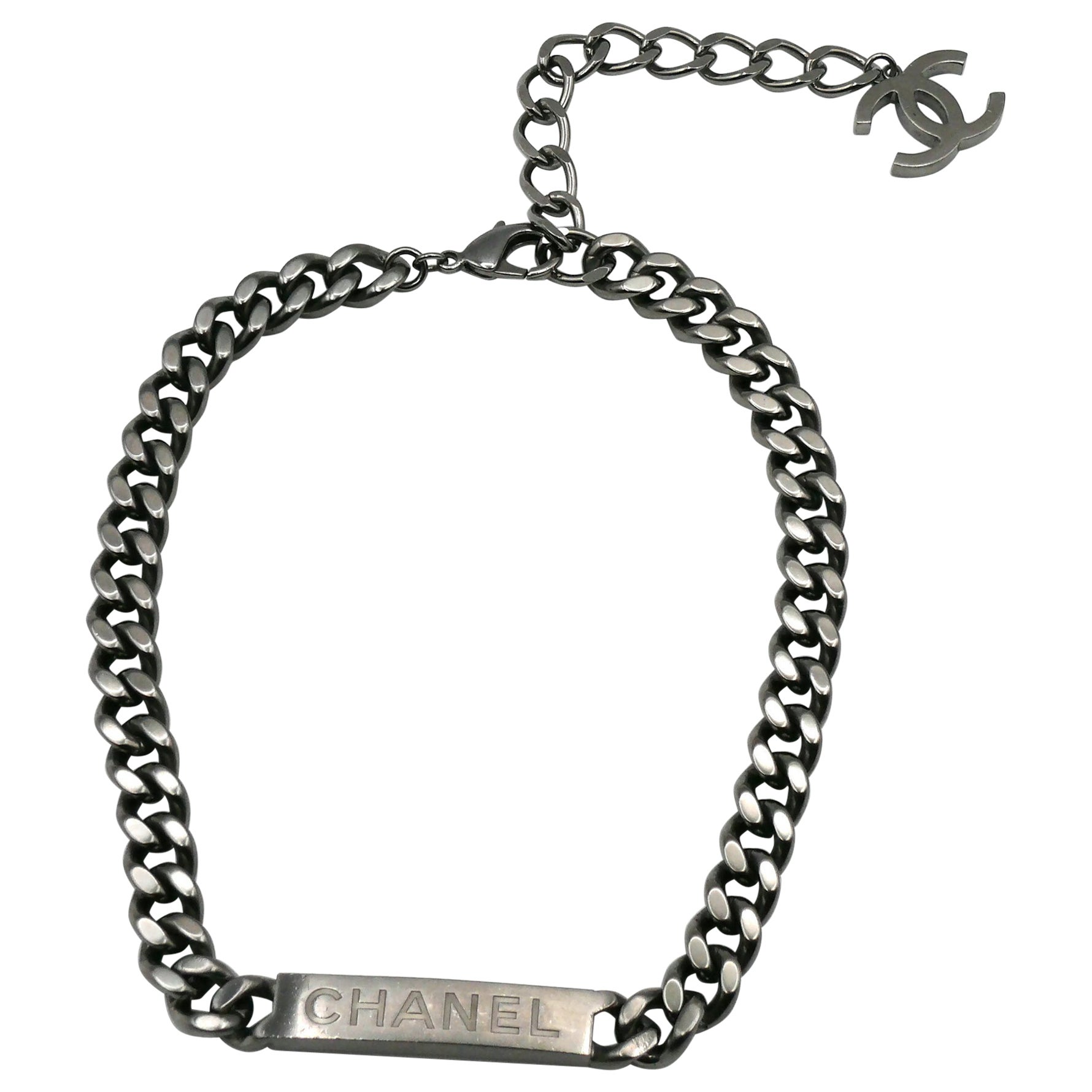 CHANEL by KARL LAGERFELD Curb Link Chain ID Logo Necklace, Spring 2015 For Sale