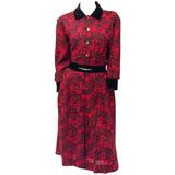 Ensemble deux pièces en laine rouge et noire avec bordure en velours, années 80, Celine