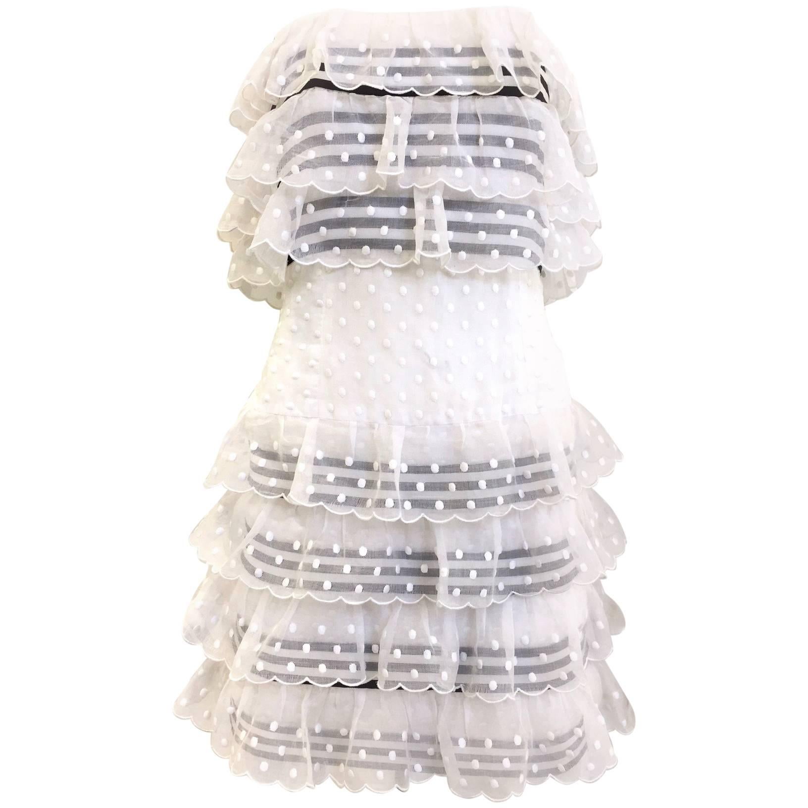 90s CHANEL white swiss dot strapless mini dress