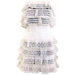 90er CHANEL weißes trägerloses Minikleid mit gedrechselten Punkten