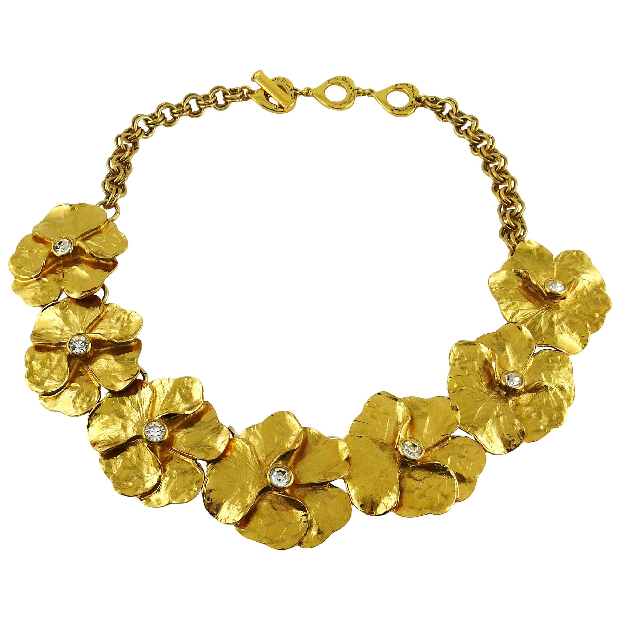 Yves Saint Laurent YSL Jewelled Gold Tone Pansy Necklace