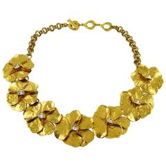 Yves Saint Laurent YSL by Robert Goossens Jewelled Gold Tone Pansy Necklace 8