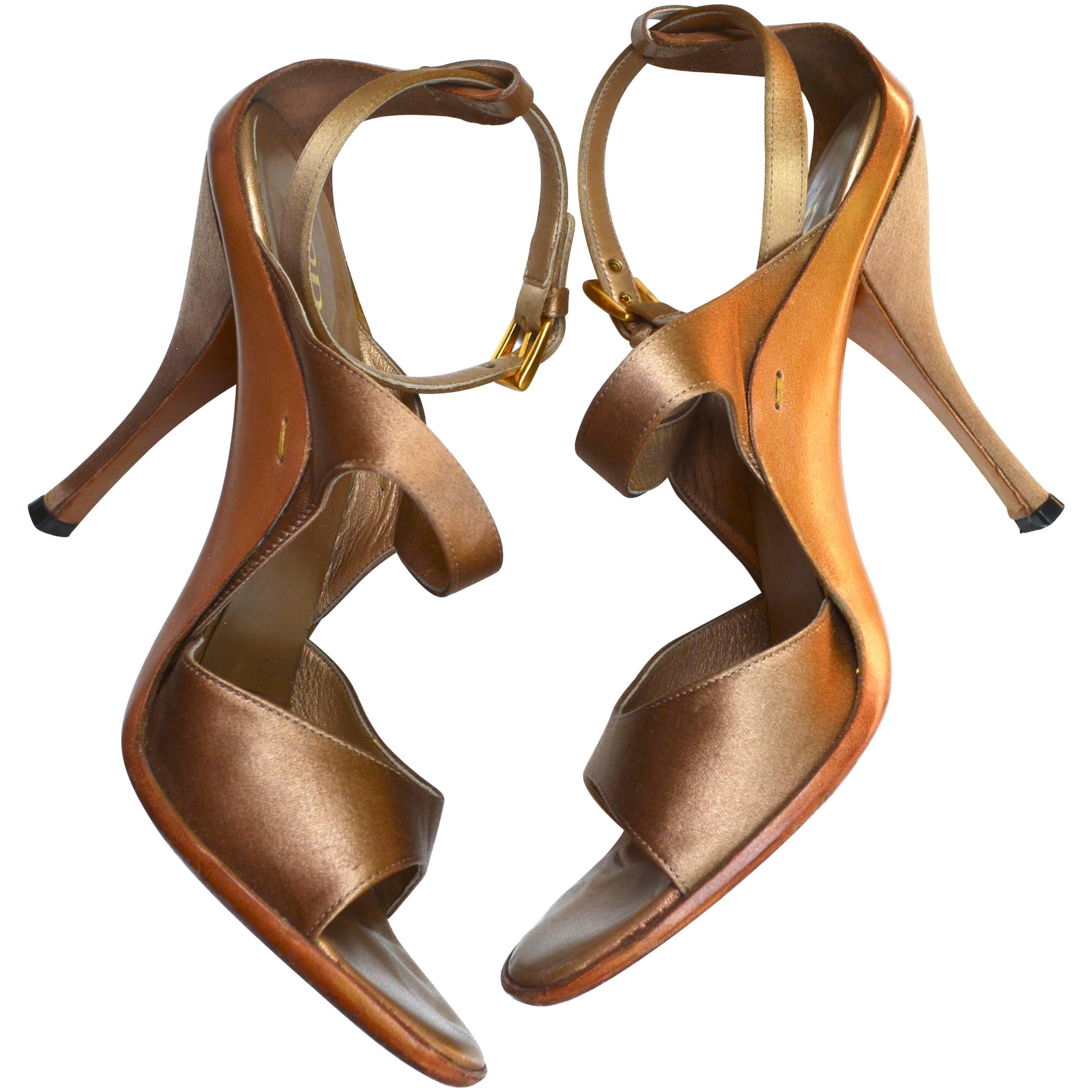 Prada Bronze Satin Sandals / Heels