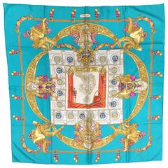Hermes turquoise "Hommage a Charles Garnier" Silk Scarf