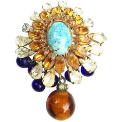 1950s Schreiner Glass Drop Brooch