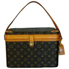Vintage Unusual Louis Vuitton Monogram Train Case or Carry On Bag + Luggage Tag 1980s