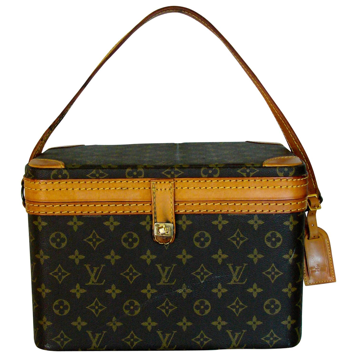 Unusual Louis Vuitton Monogram Train Case or Carry On Bag + Luggage Tag 1980s at 1stdibs