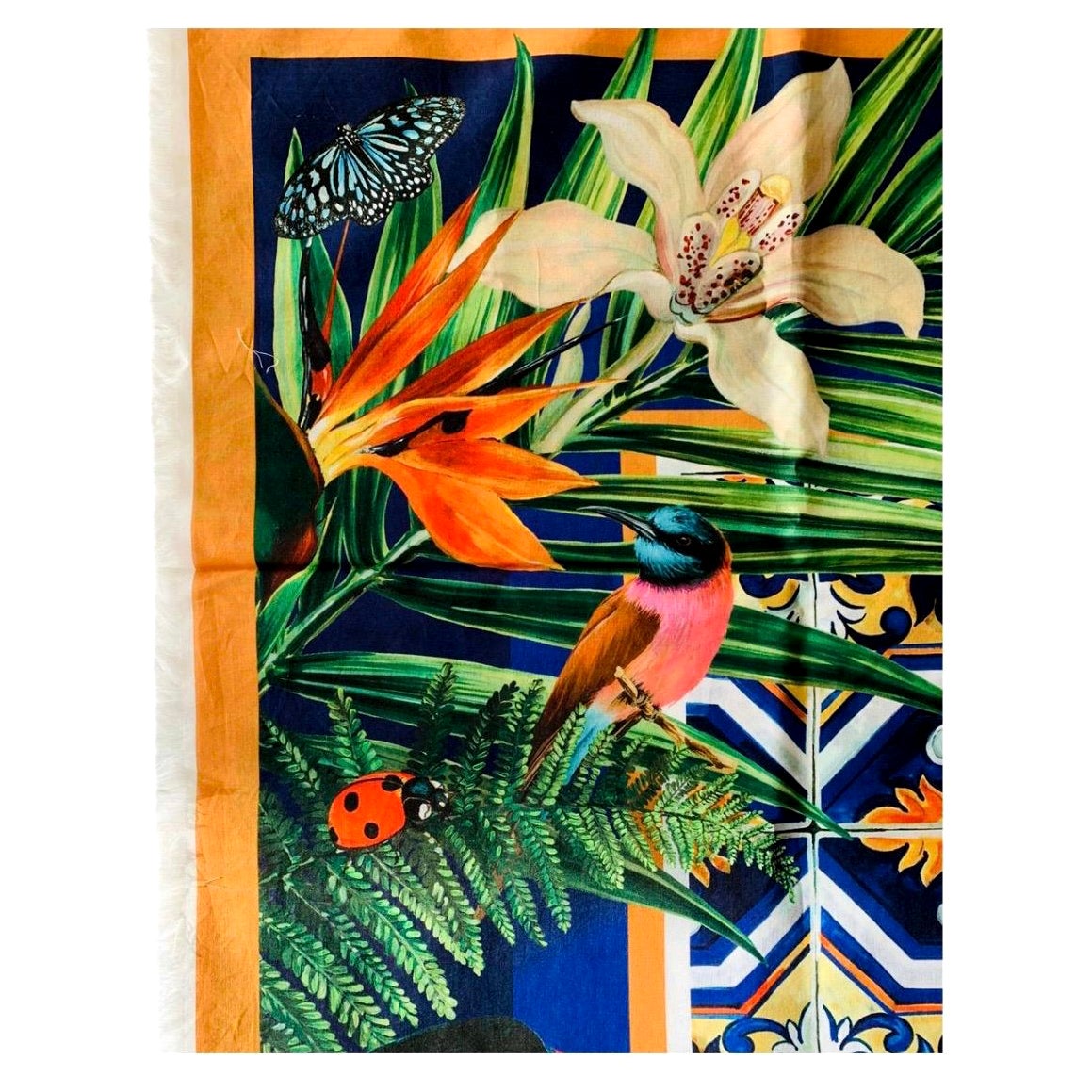 Dolce & Gabbana Multicolor Jungle Tropical Majolica Scarf Wrap Cover Up Pareo