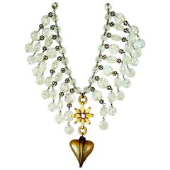 Stephanie Lake Design Antique Glass Heart Crystal Collar Necklace One-Of-A-Kind 2