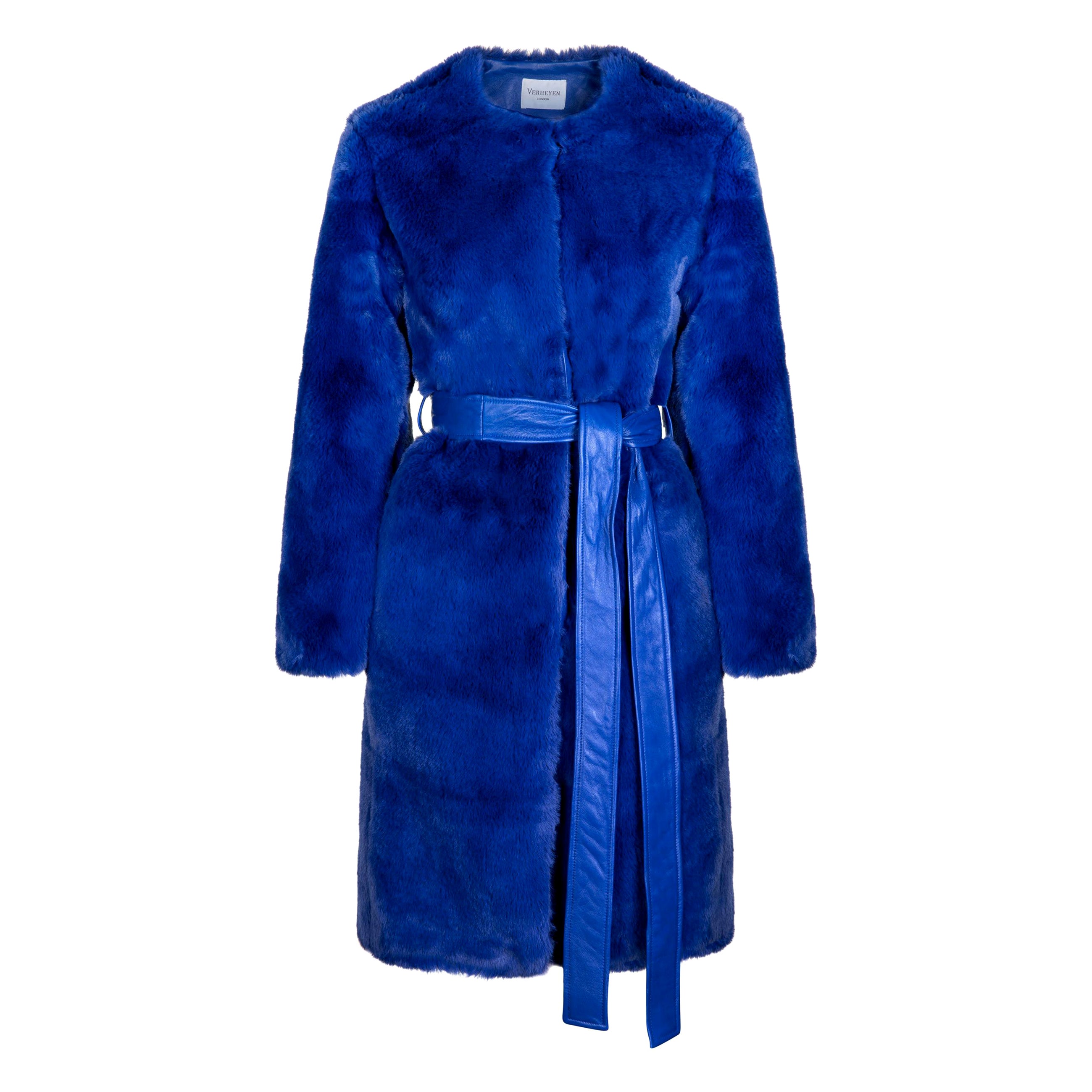 Verheyen London Serena  Collarless Faux Fur Coat in Blue - Size uk 12 