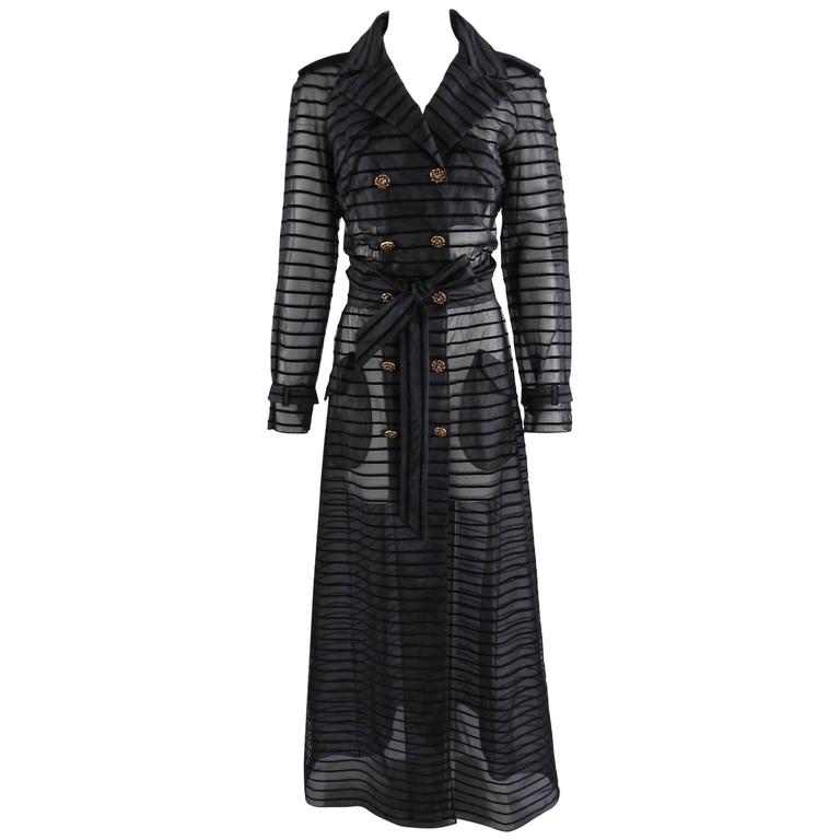 Chanel 10C Long Sheer Black Striped duster Jacket with Gripoix Buttons ...