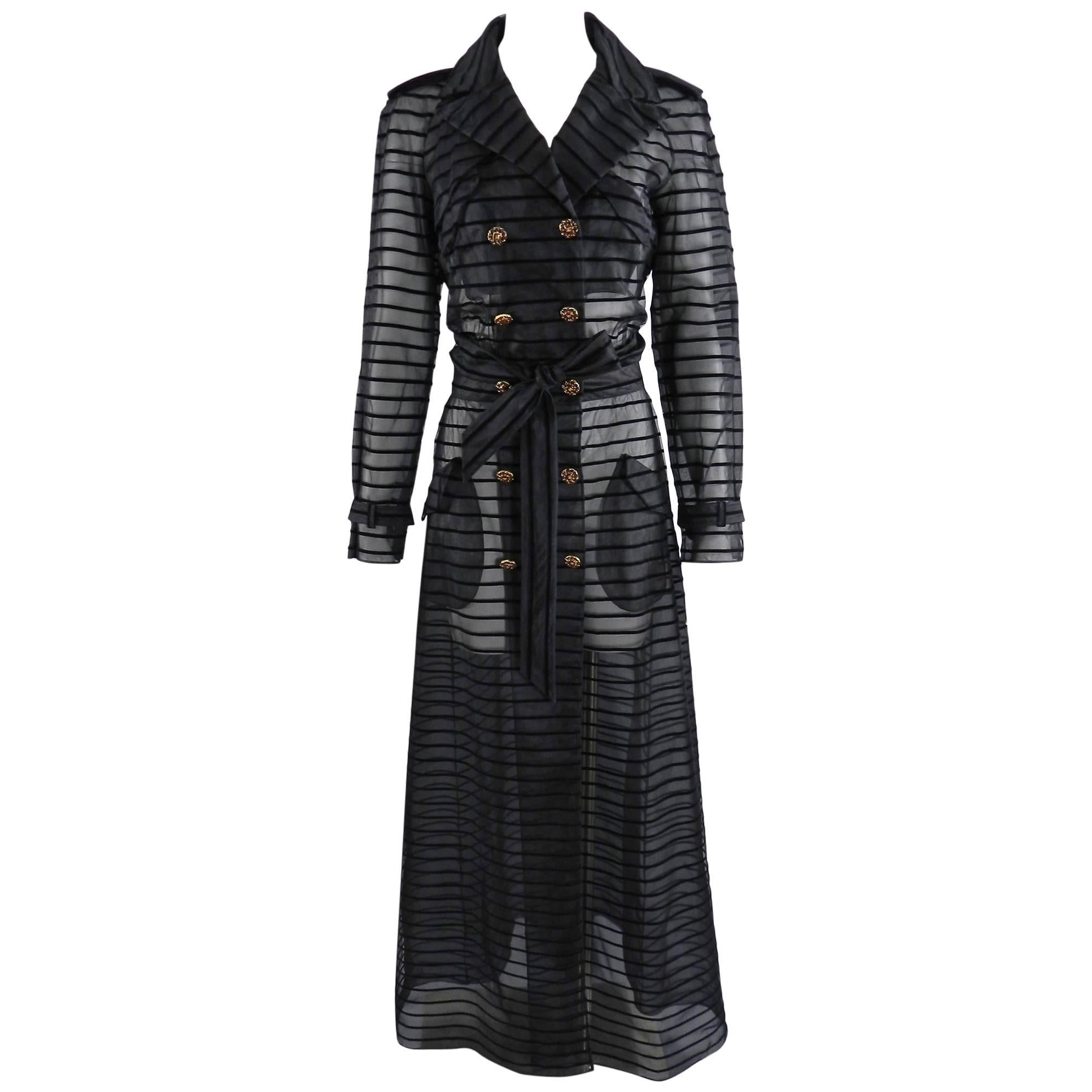 Chanel 10C Long Sheer Black Striped duster Jacket with Gripoix Buttons