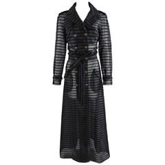 Chanel 10C Long Sheer Black Striped duster Jacket with Gripoix Buttons