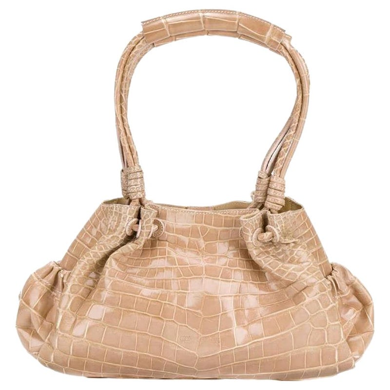 2000s Giorgio Armani Vintage nude pink crocodile leather handbag For Sale